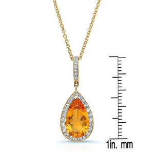 Citrine Pear Shape Halo Pendant in 14K Yellow Gold – front view | RockHer