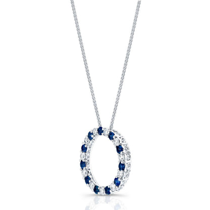 Sapphire And Diamond Circle Pendant In 14k White Gold 17-inch Chain