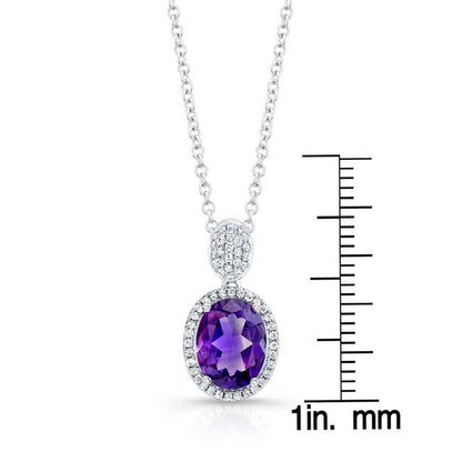 Oval Amethyst And Diamond Halo Pendant In 14k White Gold