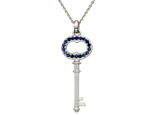 Sapphire Petite Key Pendant In 14k White Gold