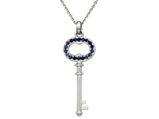 Sapphire Petite Key Pendant In 14k White Gold