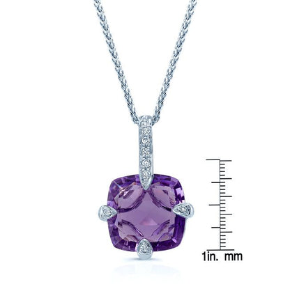 Amethyst And Diamond Pendant With Studded Prongs In 14k White Gold