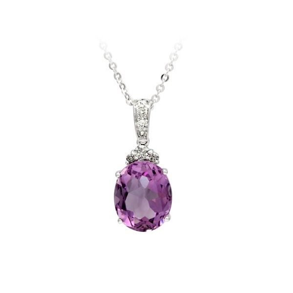 Amethyst Oval And Diamond Pendant In 14k Gold (11x9mm)