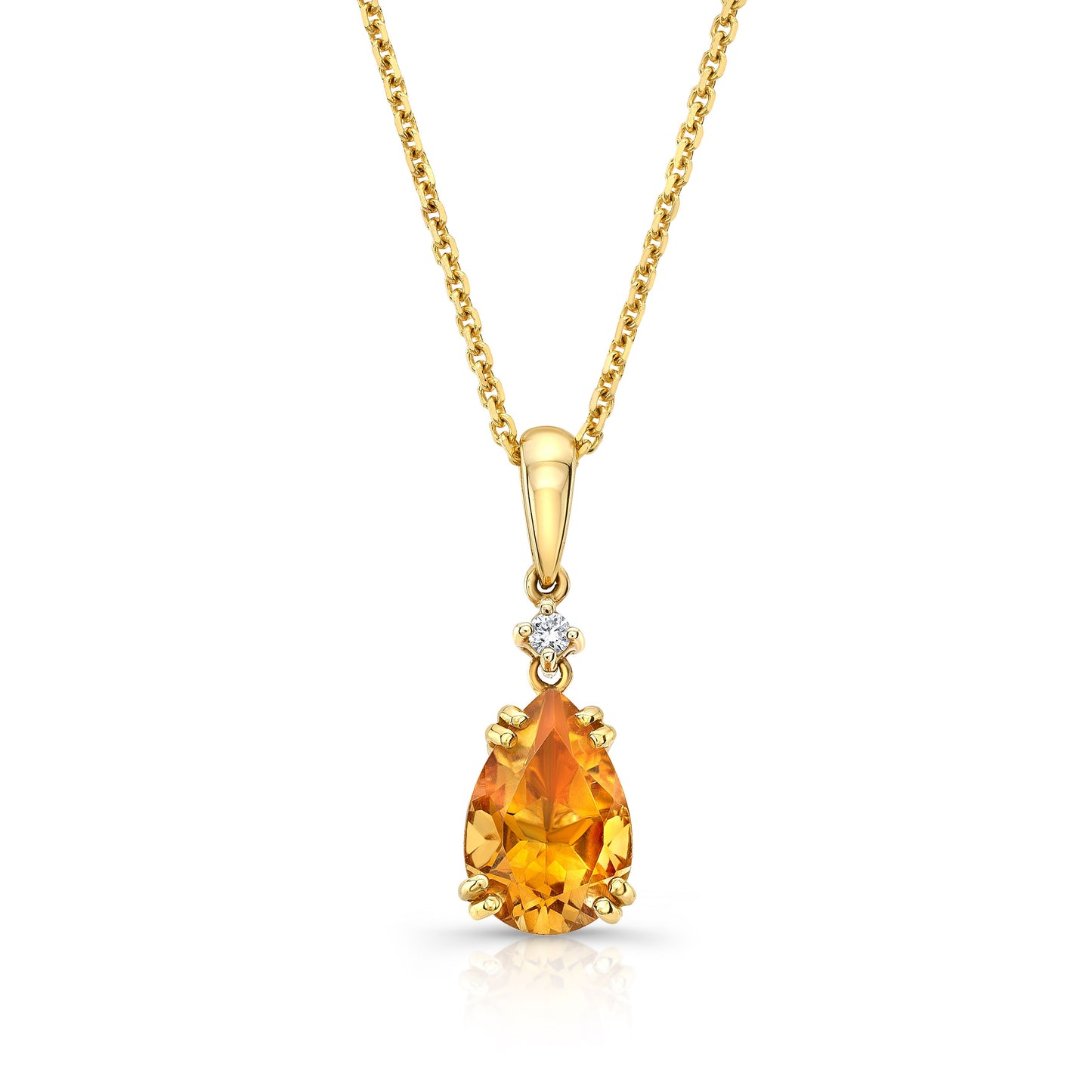 Citrine And Diamond Teardrop Pendant In 14k Yellow Gold 17 In Curb Chain