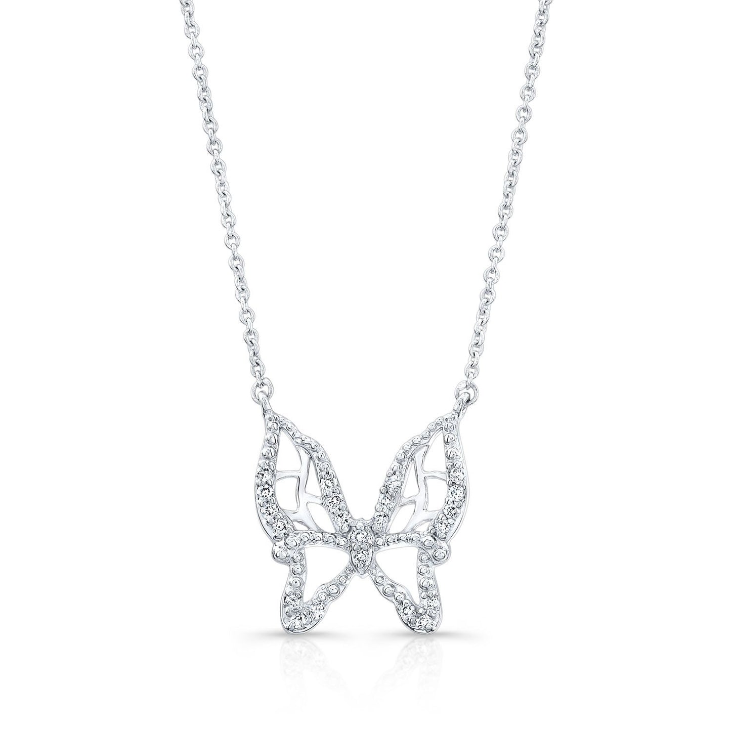 Diamond Floating Butterfly Necklace In 18k White Gold (0.10 Ct.tw)