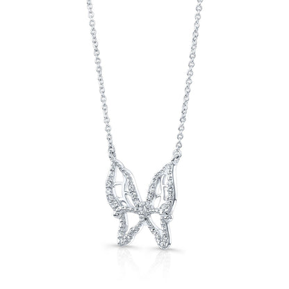 Diamond Floating Butterfly Necklace In 18k White Gold (0.10 Ct.tw)