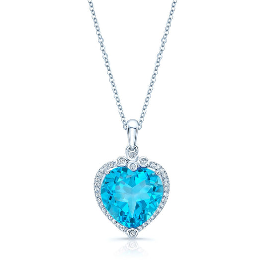 Blue Topaz And Diamond 14kw Heart Pendant