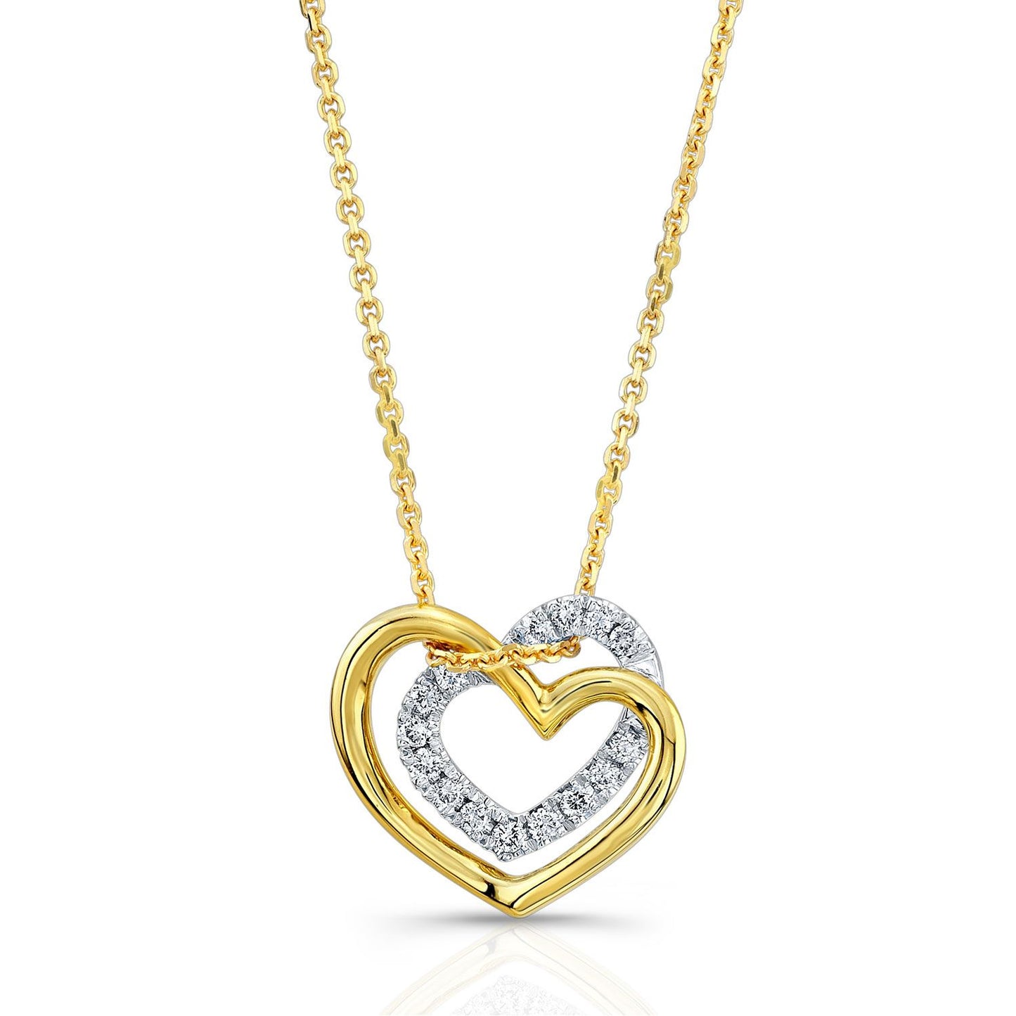 Diamond Pave Double Heart Pendant In Two Tone 14k Gold
