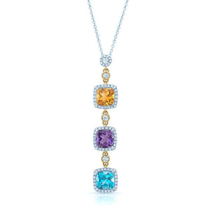 Multi-color Semi-precious And Diamond Dangle Pendant In 14k Two Tone – front view | RockHer