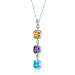 Multi-color Semi-precious And Diamond Dangle Pendant In 14k Two Tone – side profile | RockHer