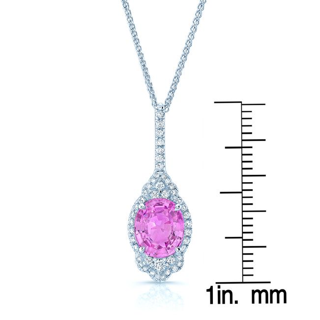 Pink Sapphire And Diamond Drop Oval Pendant In 18k White Gold
