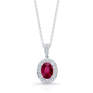 Ruby Oval Pendant in 14K White Gold – front view | RockHer