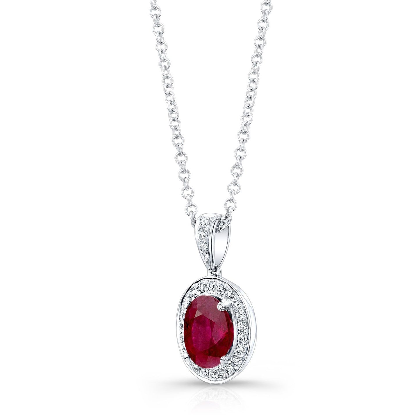 Ruby Oval And Diamond Pendant In 14k White Gold