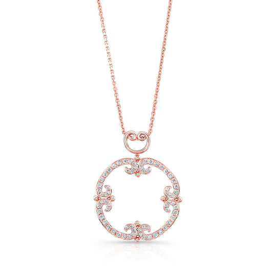 Diamond Pave Open Frame Curlicue Pendant In 14k Rose Gold