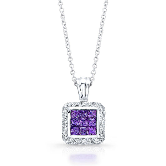 Amethyst And Pave Diamond Pendant In 14k White Gold