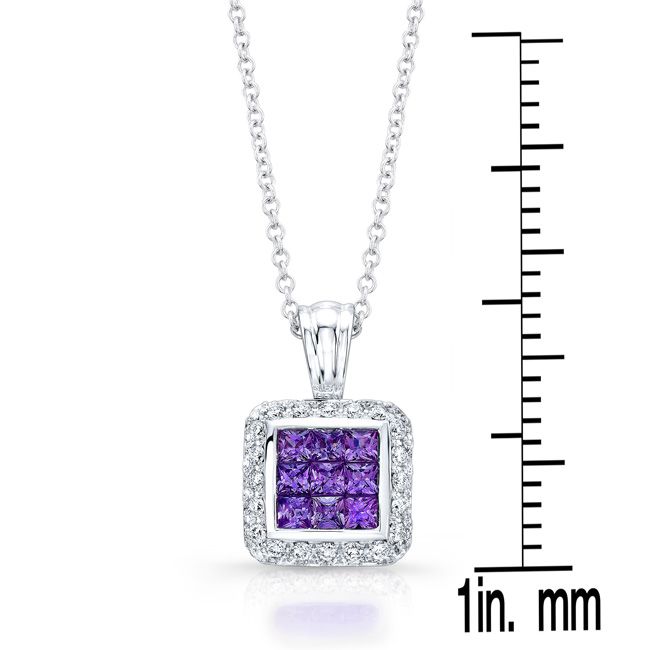 Amethyst And Pave Diamond Pendant In 14k White Gold