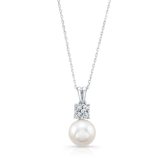 Pearl And Diamond Pendant In 14k White Gold
