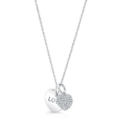 Diamond Double Heart Dangle Pendant In 14k White Gold (17 In Curb Chain)