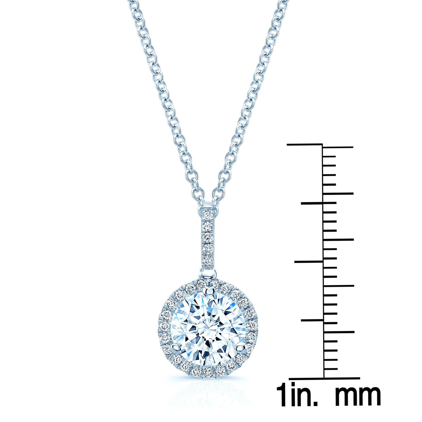 Diamond Round Halo Pendant Mounting With Studded Bail For 1ct Round Center In 14k White Gold