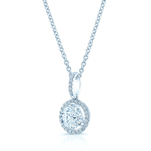 Natural Diamond Round Brilliant Halo Pendant in 14K White Gold, 1 ct. t.w. – side profile | RockHer