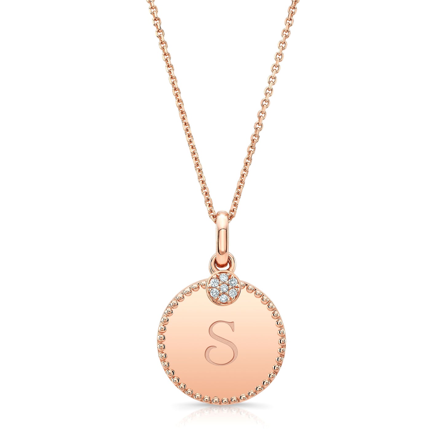 Diamond Initial "m" Disc Pendant In 14k Rose Gold, 16-17in Chain