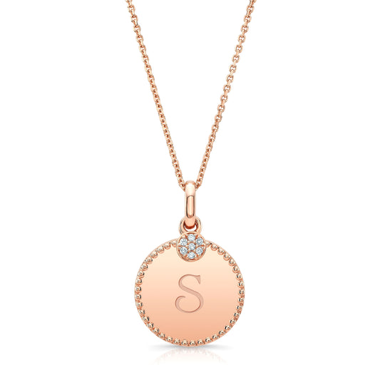 Diamond Initial "m" Disc Pendant In 14k Rose Gold, 16-17in Chain