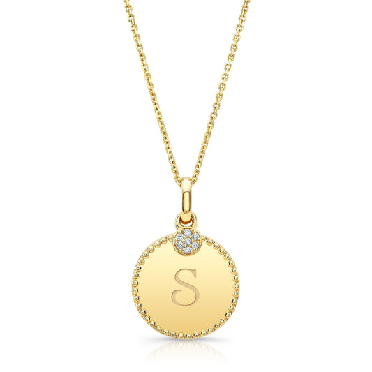 Diamond Initial "c" Disc Pendant In 14k Yellow Gold