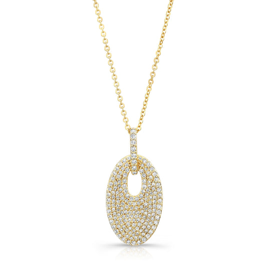 Diamond Pave Oval Disc Pendant In 14k Yellow Gold