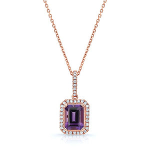 Amethyst Halo Pendant in 14K Rose Gold – front view | RockHer