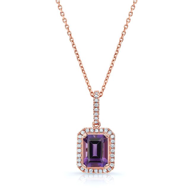 Amethyst Halo Pendant in 14K Rose Gold – front view | RockHer