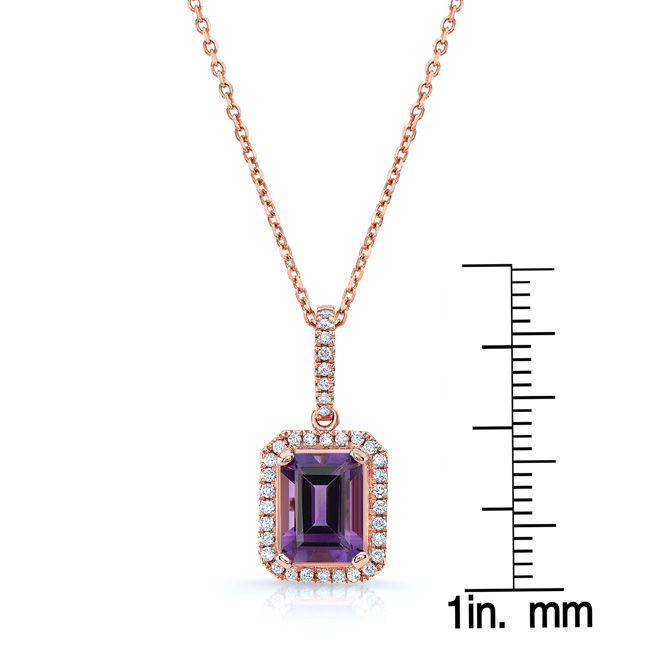 Amethyst And Diamond Emerald-cut Halo Pendant In 14k Rose Gold (8x6mm Center)