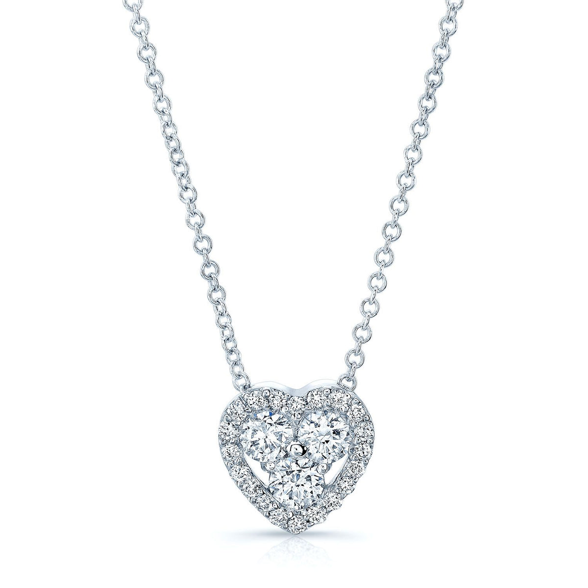 Natural Diamond Heart Shape Pendant in 14K White Gold, 8 ct. t.w. – front view | RockHer