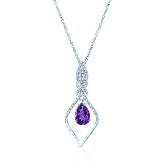 Amethyst And Diamond Studded Kite Pendant In 14k White Gold