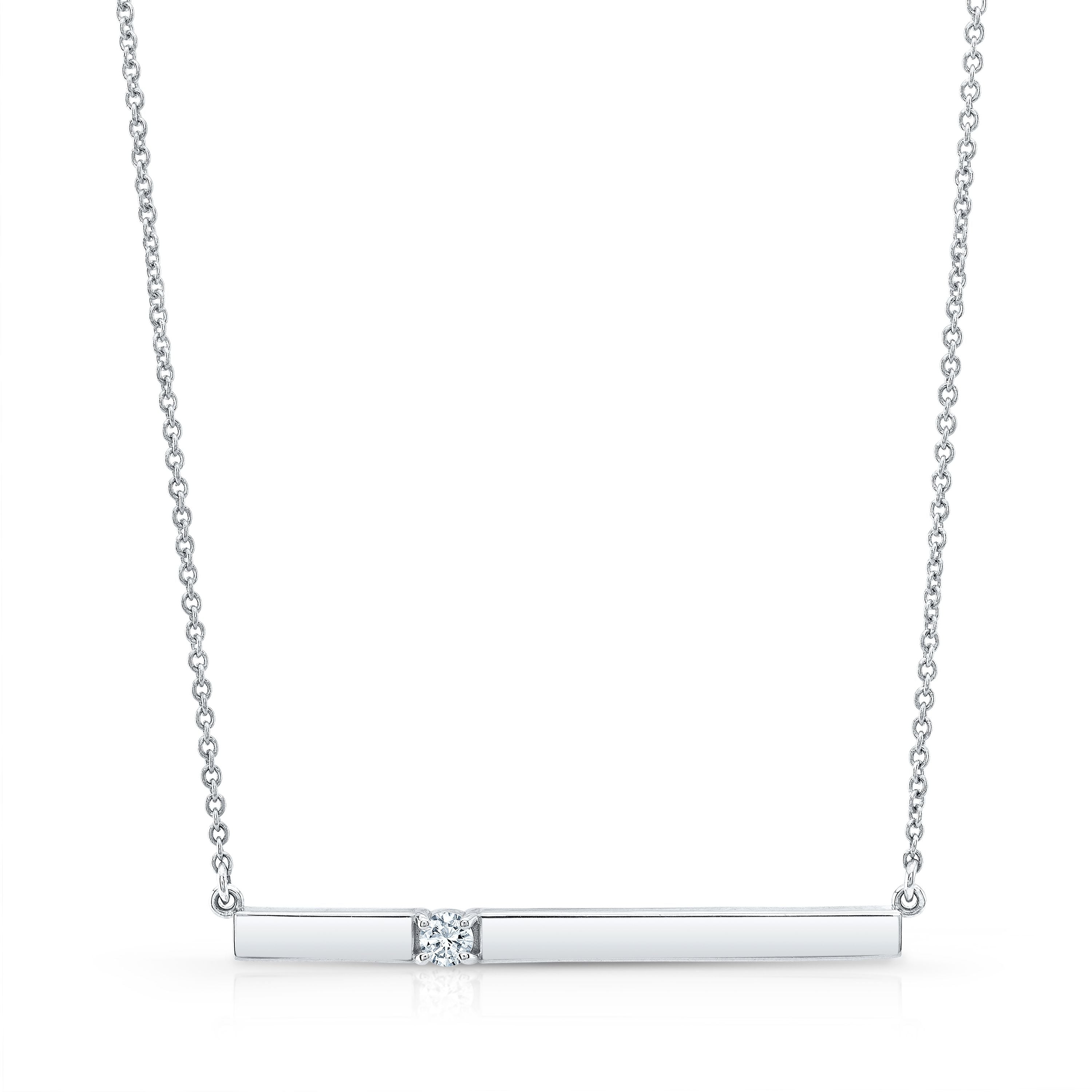 Diamond Bar Necklace In 14k White Gold 0.10ctw, 17 Inch Chain
