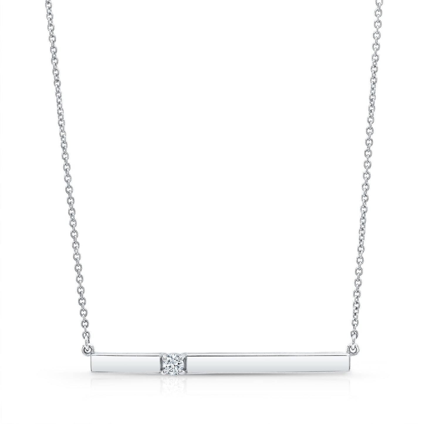 Diamond Bar Necklace In 14k White Gold 0.10ctw, 17 Inch Chain
