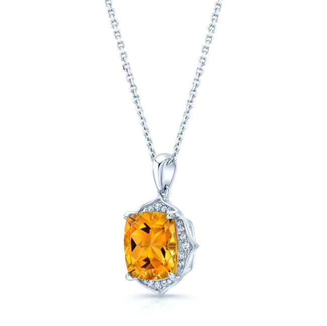 Citrine And Diamond 14kw Pendant
