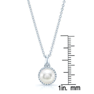 Freshwater Pearl Pear Shape Halo Pendant in 14K White Gold – front view | RockHer