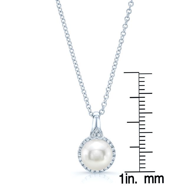 Fresh Water Pearl And Diamond Halo Pendnat In 14k White Gold