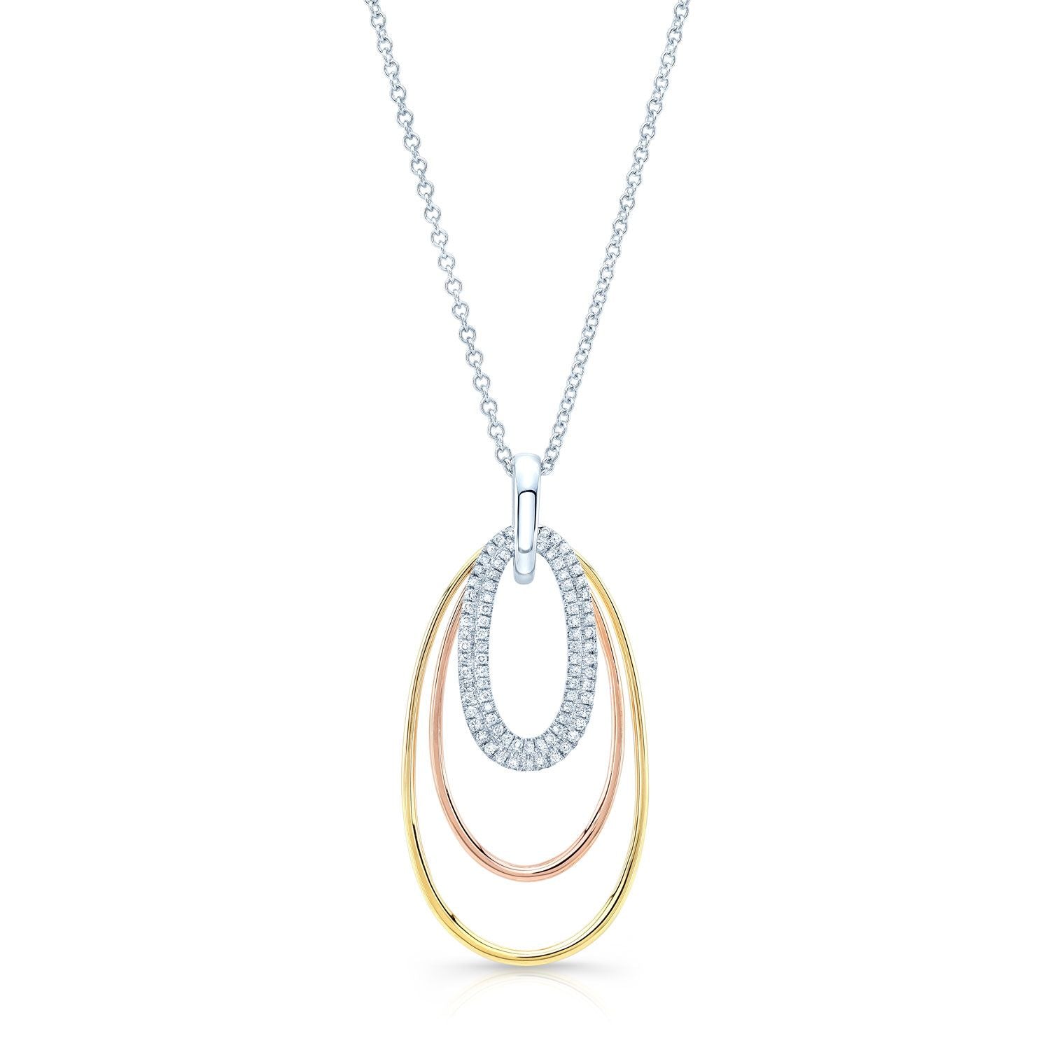 Diamond Triple Oval Pendant In 14k Two Tone Gold