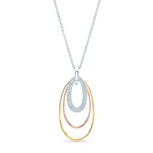 Diamond Triple Oval Pendant In 14k Two Tone Gold – front view | RockHer