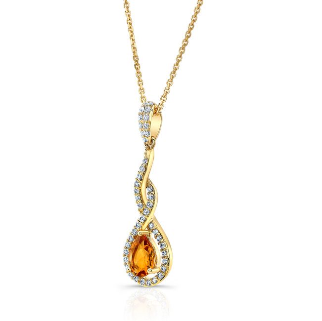Citrine And Diamond Pendant In 14k Yellow Gold (1/4 Ct.tw.)