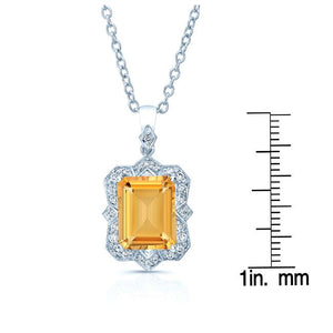 Citrine Emerald Cut Pendant in 14K White Gold – scale reference | RockHer