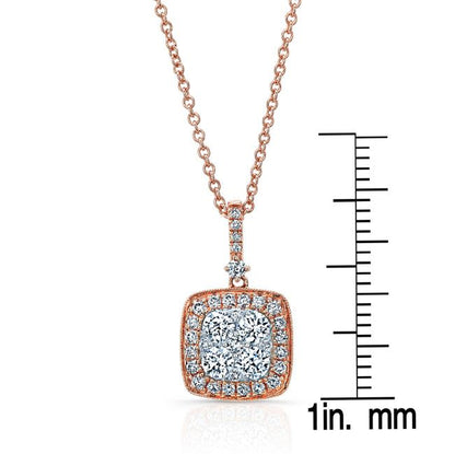 Diamond Pave Cluster Cushion Shaped Pendant In 14k Two Tone Gold (3/4 Ct.tw.)