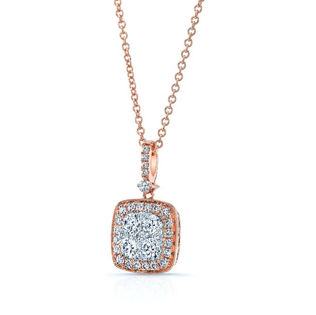 Diamond Pave Cluster Cushion Shaped Pendant In 14k Two Tone Gold (3/4 Ct.tw.)