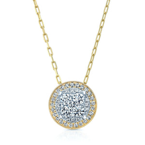 Round Diamond Halo Cluster Pendant In 14k Two Tone Gold Adj 16-18 Inch Chain(5/8 Ct.tw.) – front view | RockHer