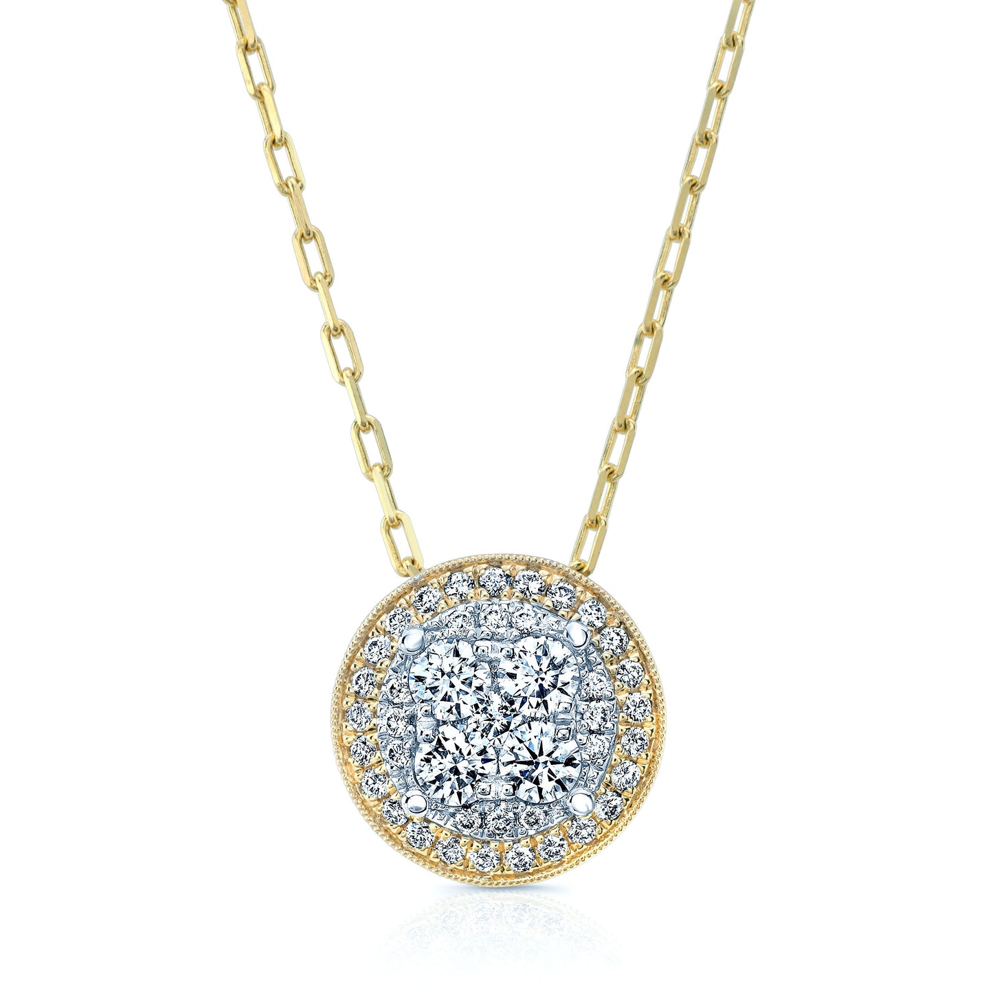 Round Diamond Halo Cluster Pendant In 14k Two Tone Gold (5/8 Ct.tw.)