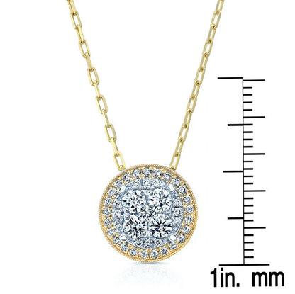 Round Diamond Halo Cluster Pendant In 14k Two Tone Gold (5/8 Ct.tw.)