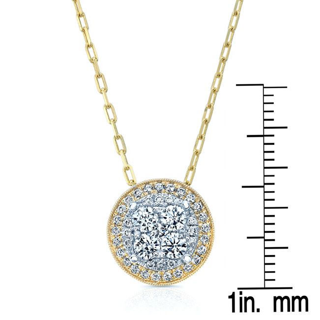 Round Diamond Halo Cluster Pendant In 14k Two Tone Gold Adj 16-18 Inch Chain(5/8 Ct.tw.)