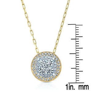 Round Diamond Halo Cluster Pendant In 14k Two Tone Gold Adj 16-18 Inch Chain(5/8 Ct.tw.) – scale reference | RockHer