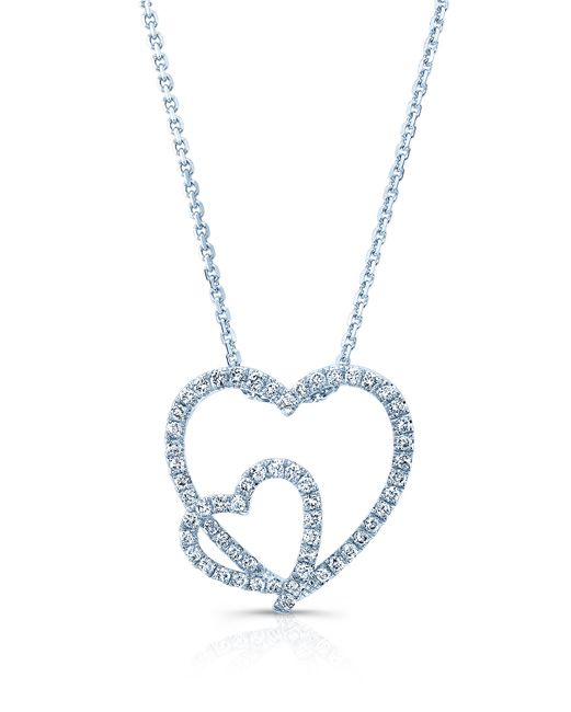 Diamond Pave Double Heart Pendant In 14k White Gold (1/3 Ct.tw.)